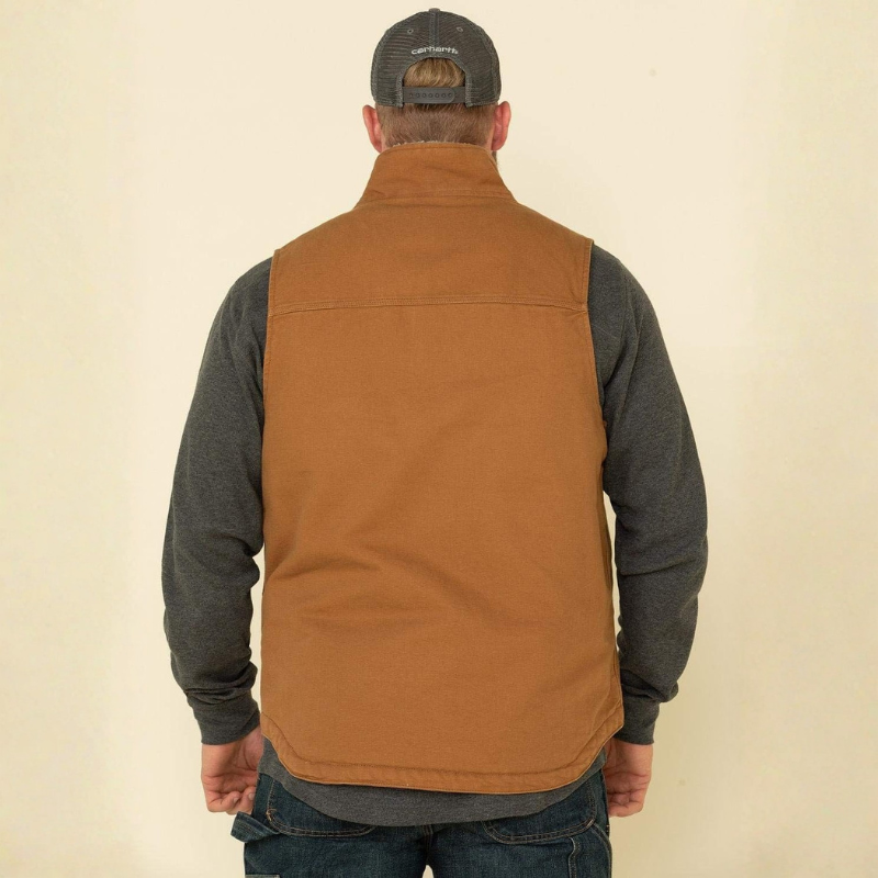 Men's Loose Fit Washed Duck Sherpa-Lined Mock-Neck Vest