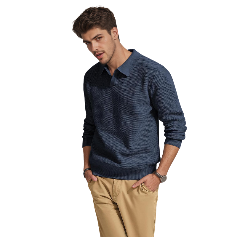 Textured V Style Long Sleeve Pullover