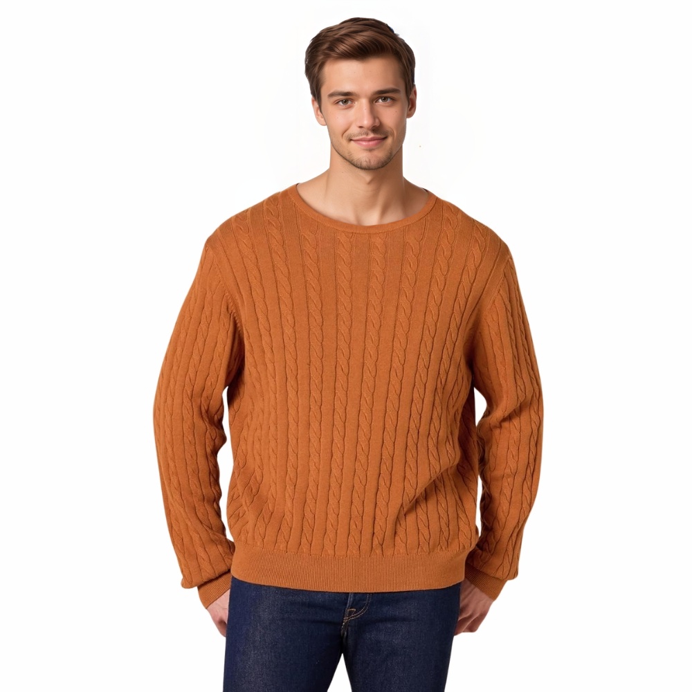 Men's Crewneck Cable Cotton Sweater