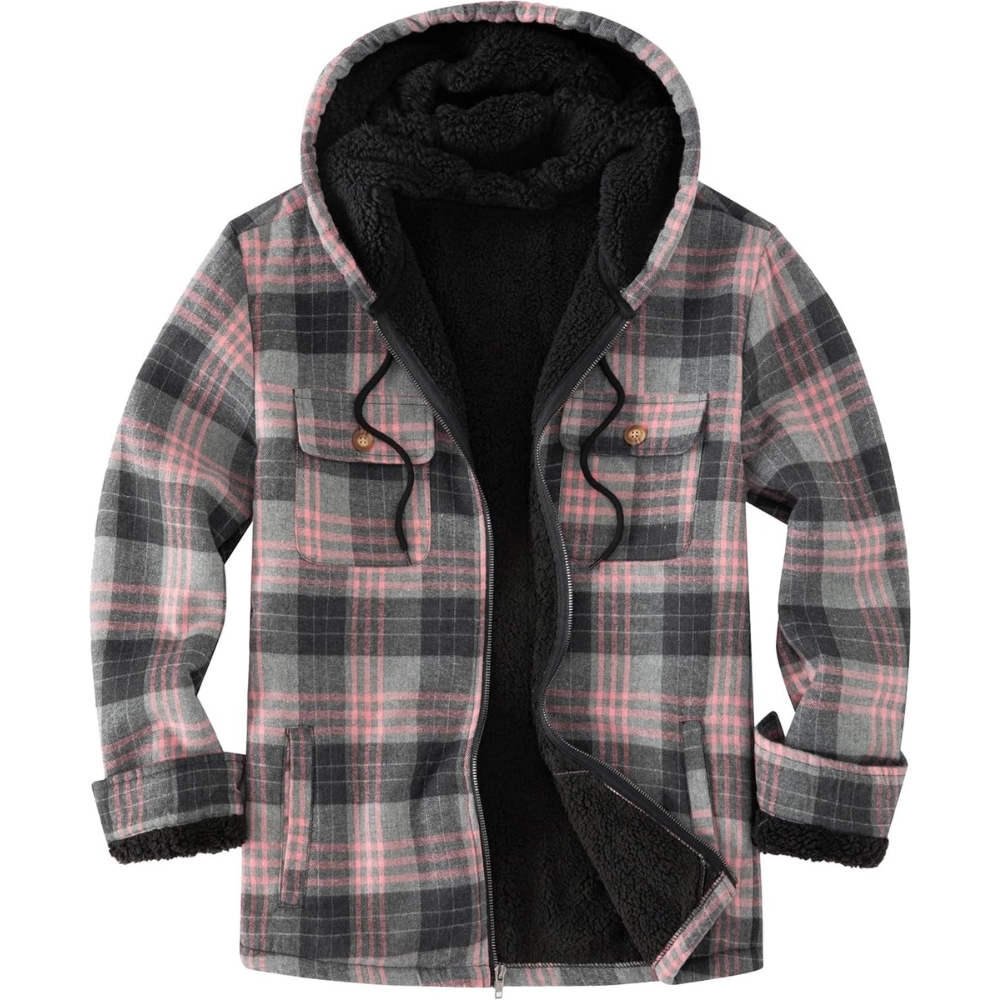 Men's Flannel Plaid Hooded Jackets Sherpa Fleece Lined Hoodies Fashion Warm Coat