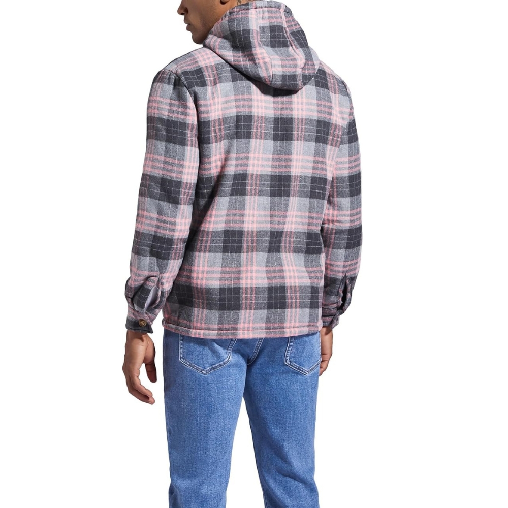 Men's Flannel Plaid Hooded Jackets Sherpa Fleece Lined Hoodies Fashion Warm Coat