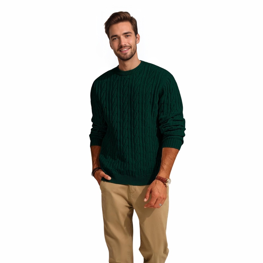 Mens Sweater Crewneck Cable Knit Pullover Sweater Casual Twist Textured Sweaters