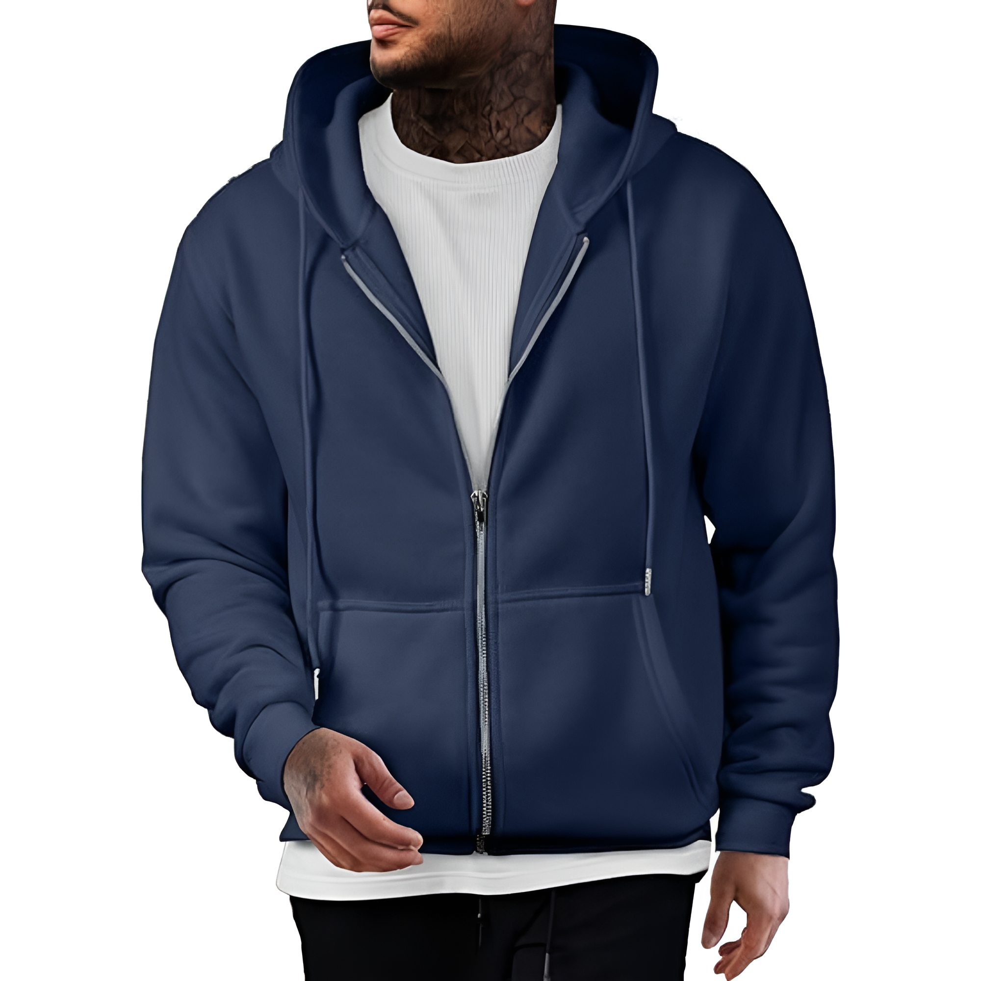 Full Zip Casual Cotton Hooded Fleece Sweatshirt For Men