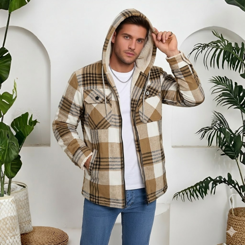 Winter Flannel Zip Up Hoodie For Men