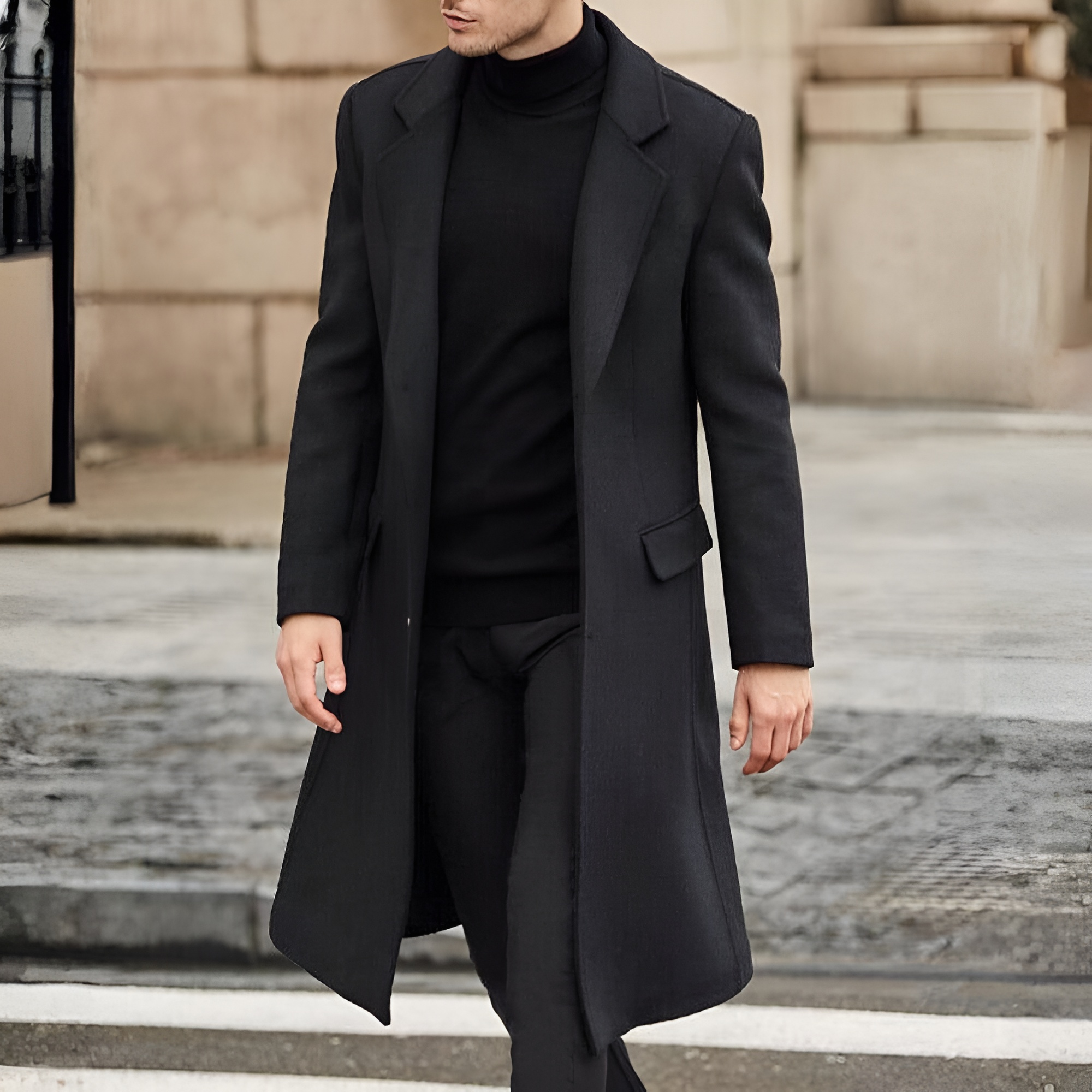 Men's Casual Trench Coat Slim Fit Notched Collar Long Jacket Overcoat Coat Pockets