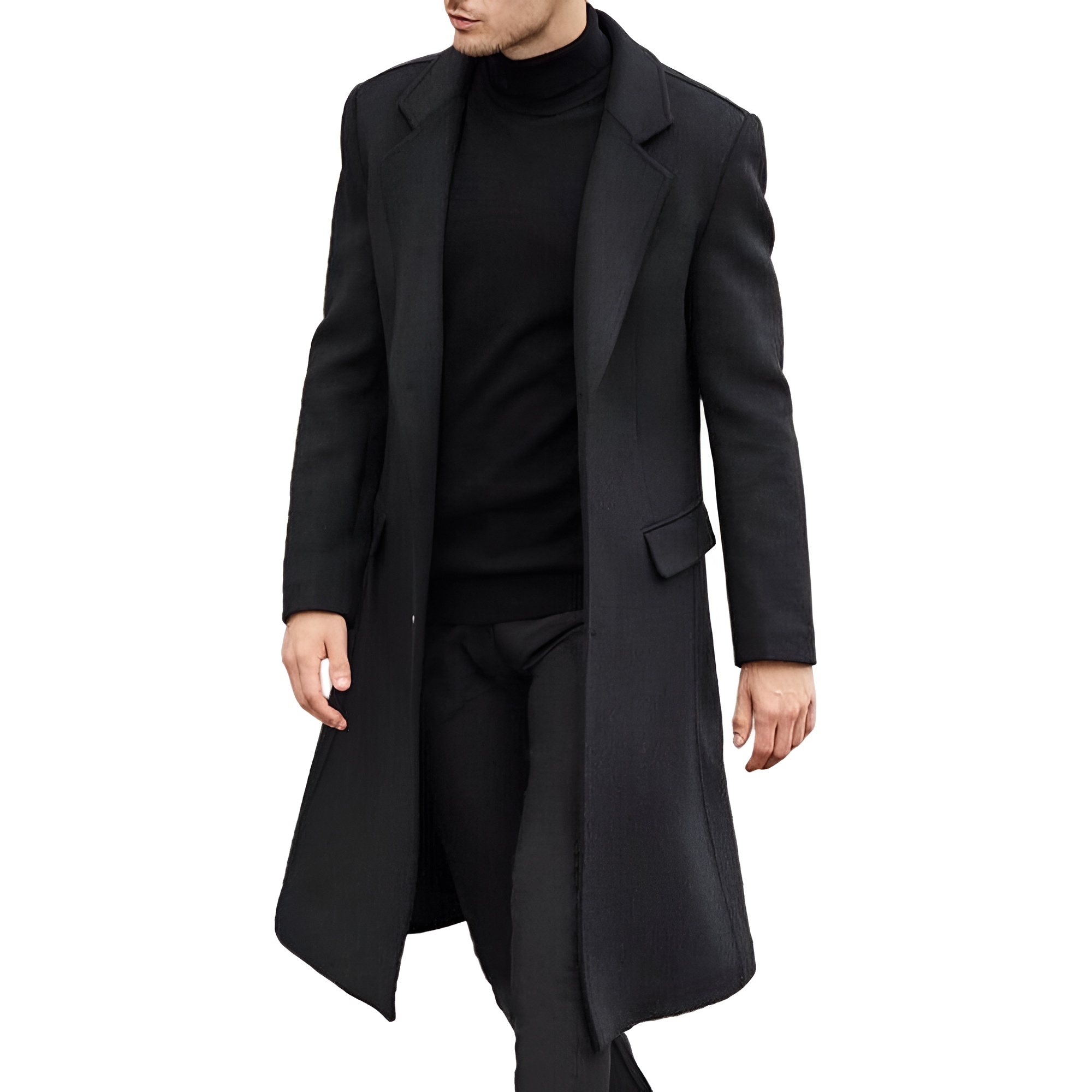 Men's Casual Trench Coat Slim Fit Notched Collar Long Jacket Overcoat Coat Pockets