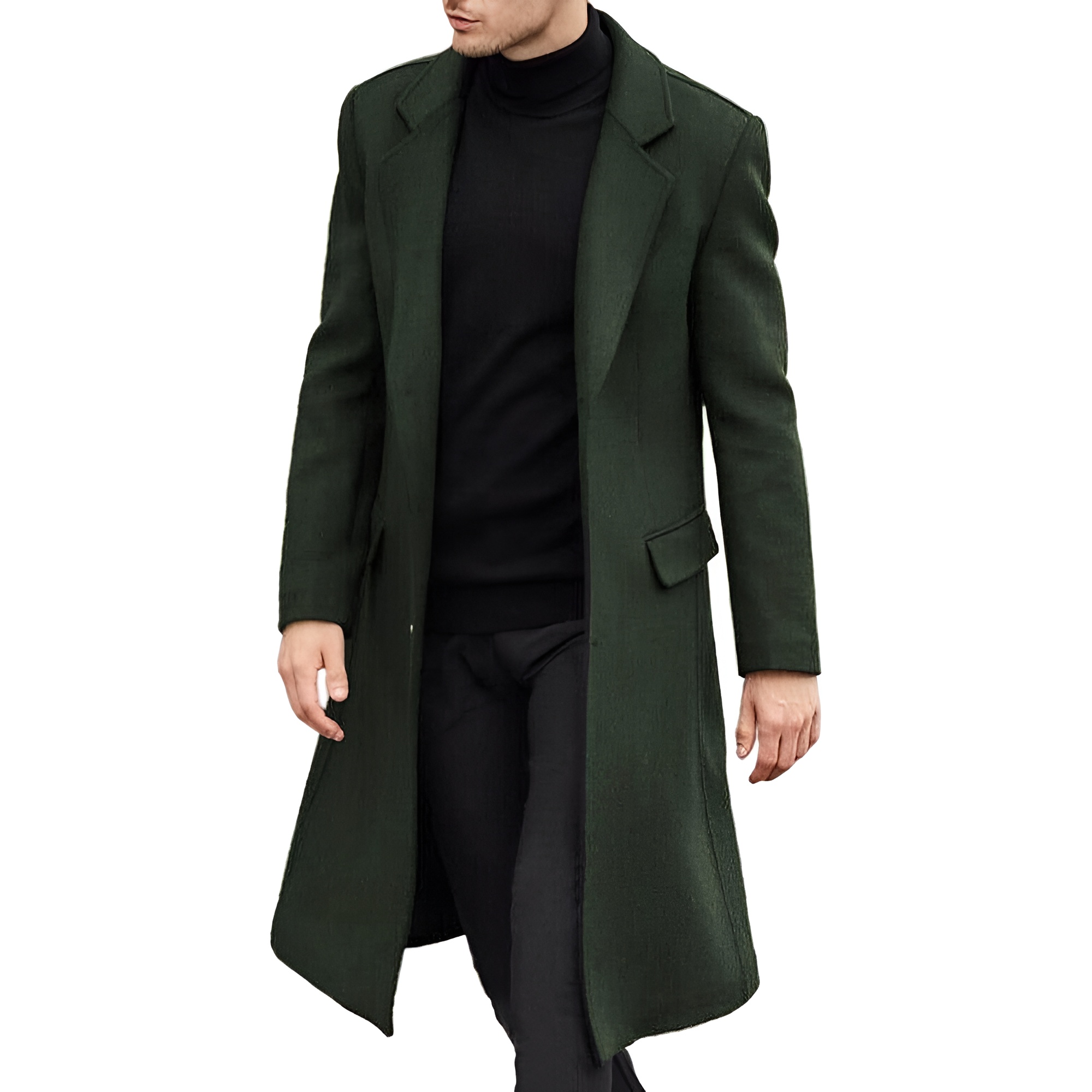 Men's Casual Trench Coat Slim Fit Notched Collar Long Jacket Overcoat Coat Pockets