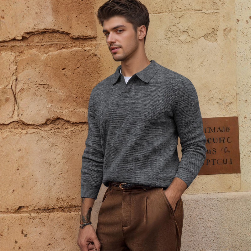 Textured V Style Long Sleeve Pullover