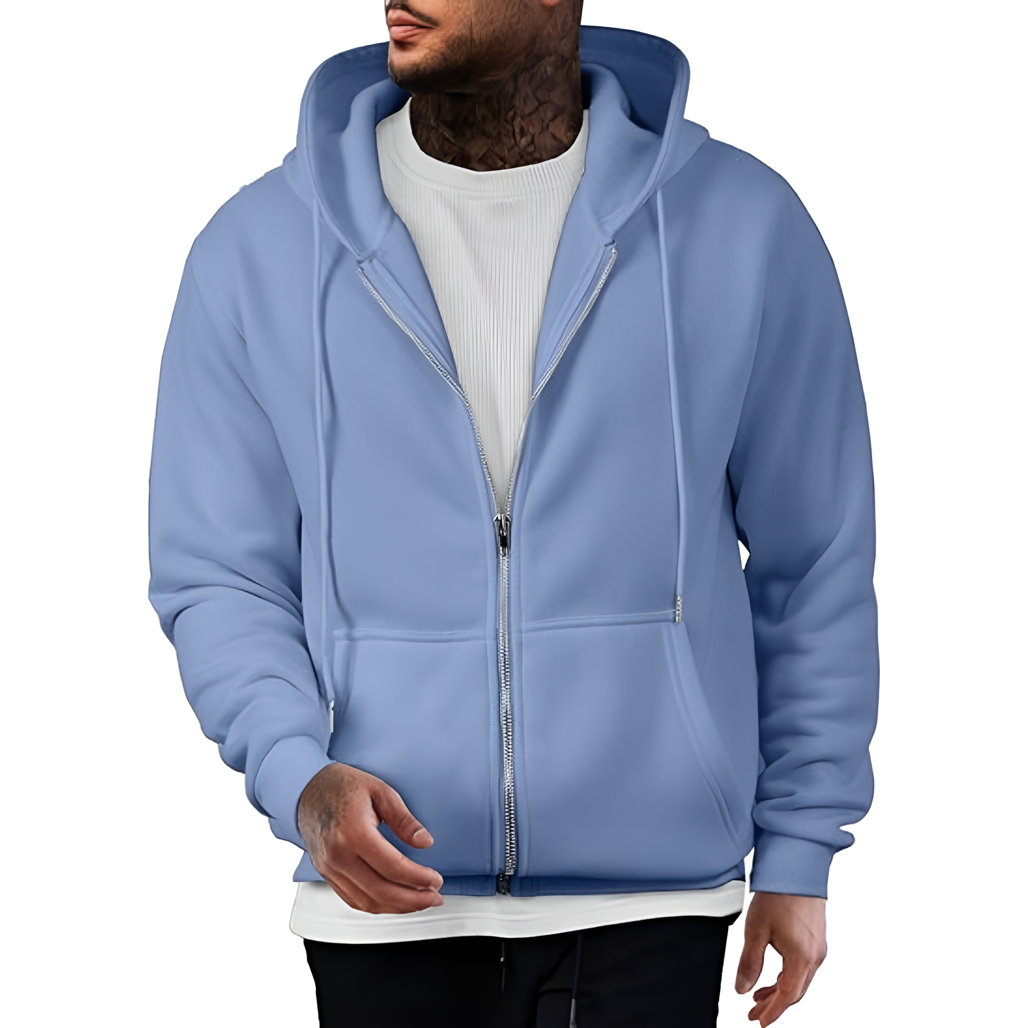Full Zip Casual Cotton Hooded Fleece Sweatshirt For Men