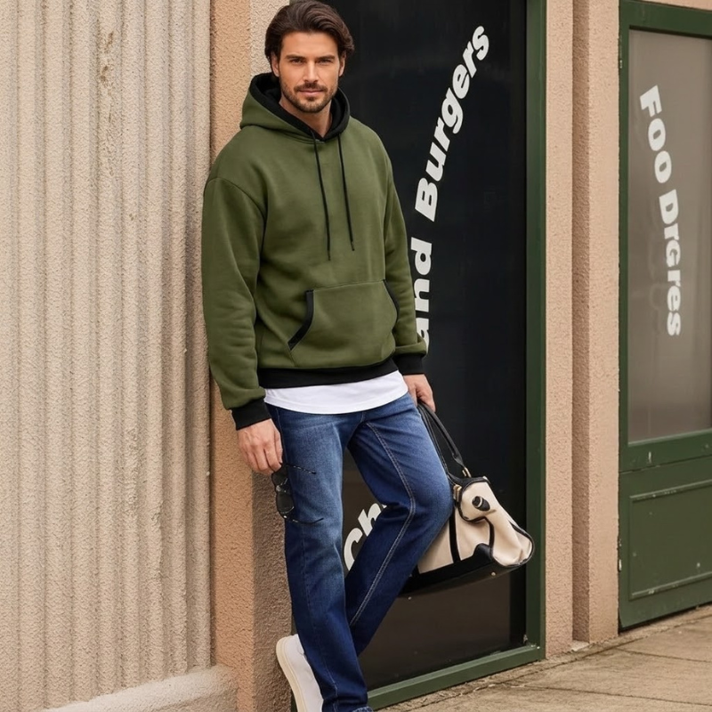Cotton Casual Fleece Pullover Hoodie With Pockets For Men