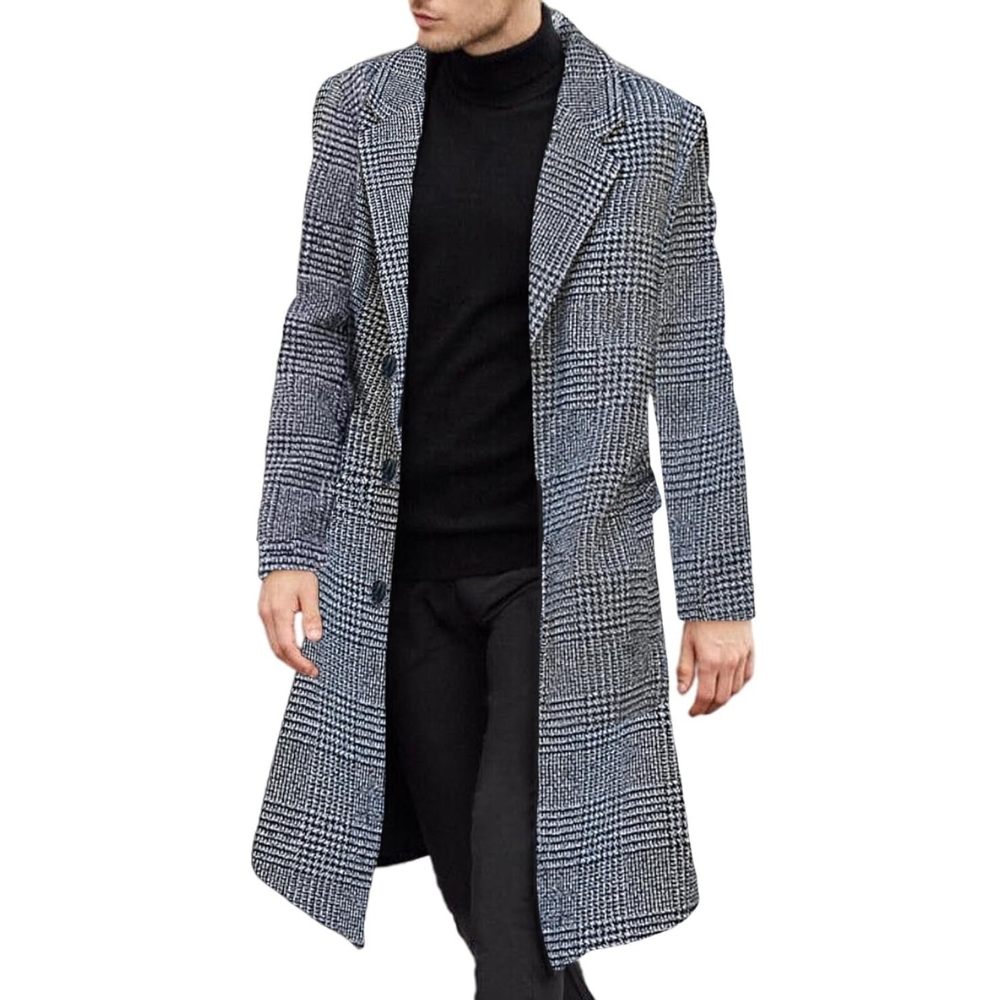 Men's Casual Trench Coat Slim Fit Notched Collar Long Jacket Overcoat Coat Pockets
