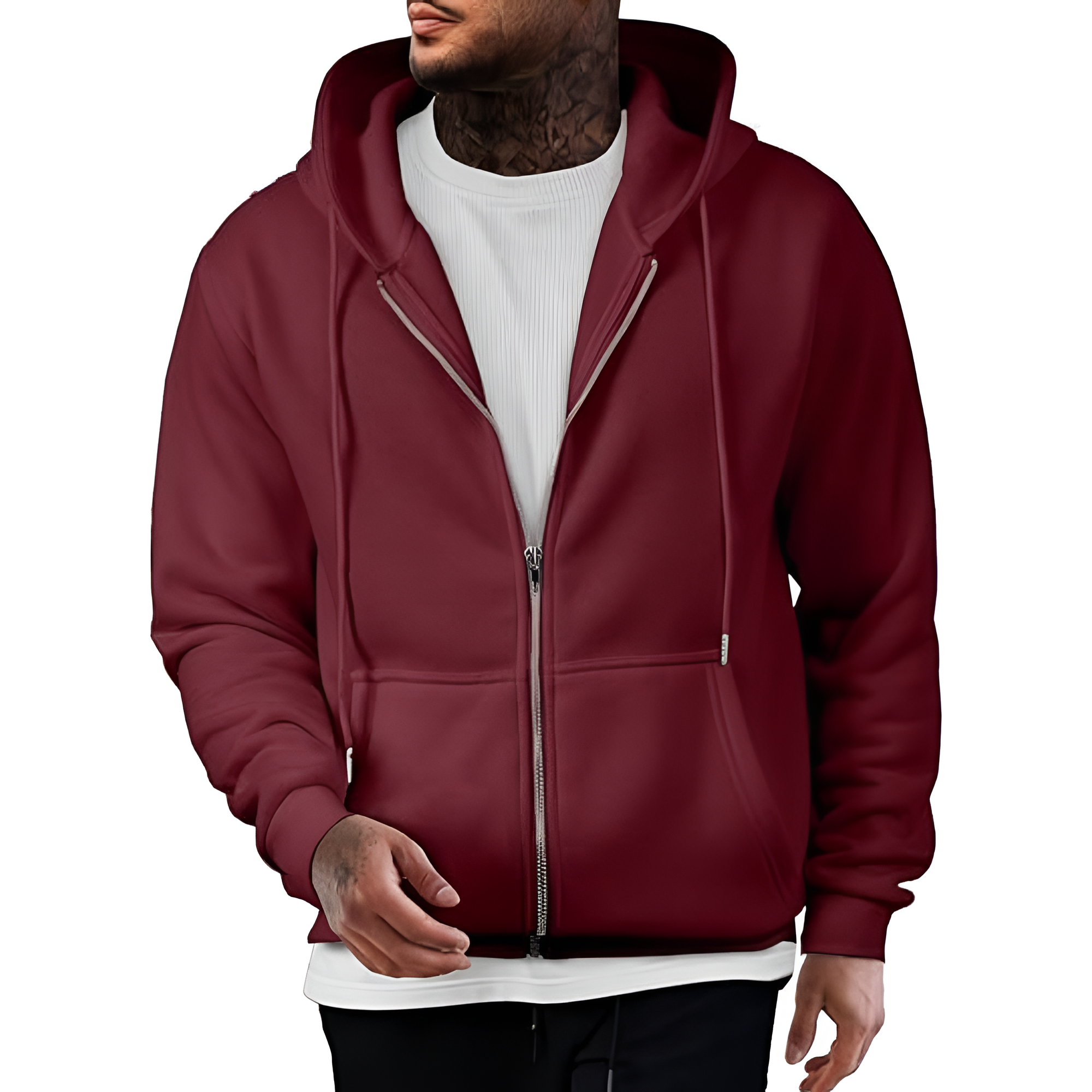 Full Zip Casual Cotton Hooded Fleece Sweatshirt For Men