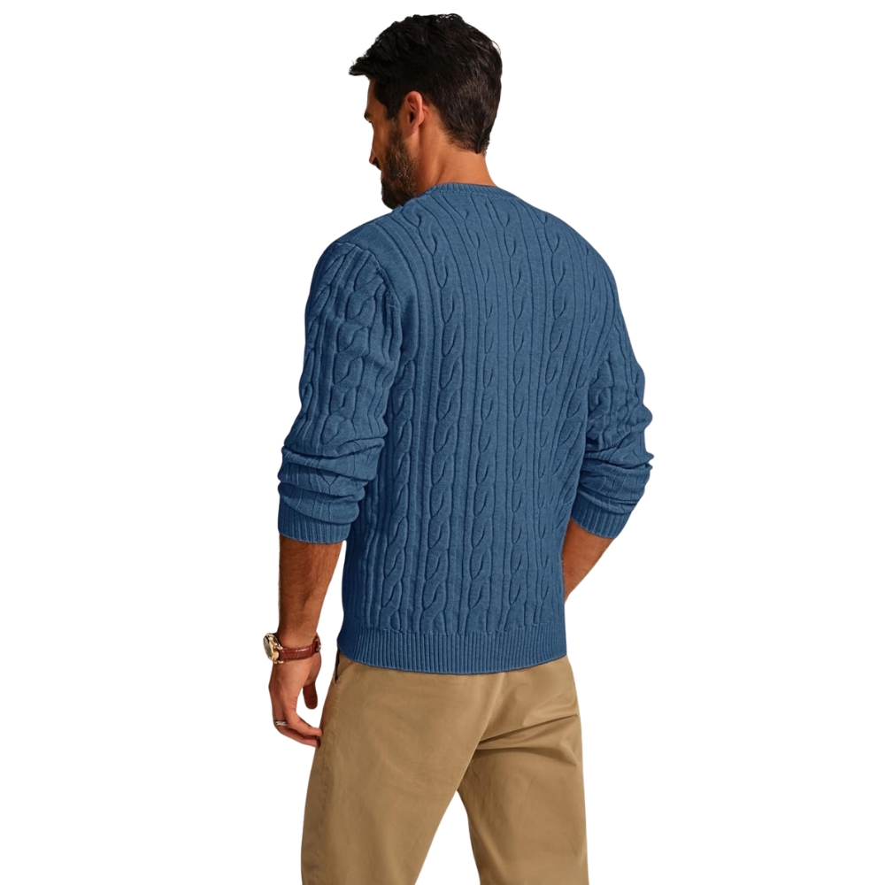 Mens Sweater Crewneck Cable Knit Pullover Sweater Casual Twist Textured Sweaters