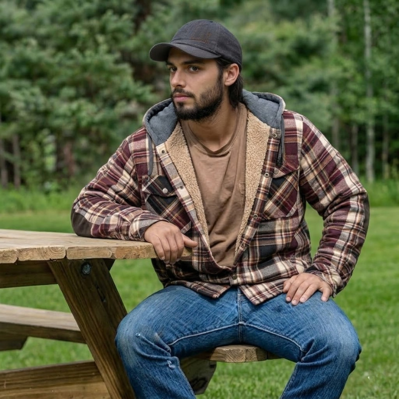 Insulated Plaid Hooded Flannel Jacket For Men