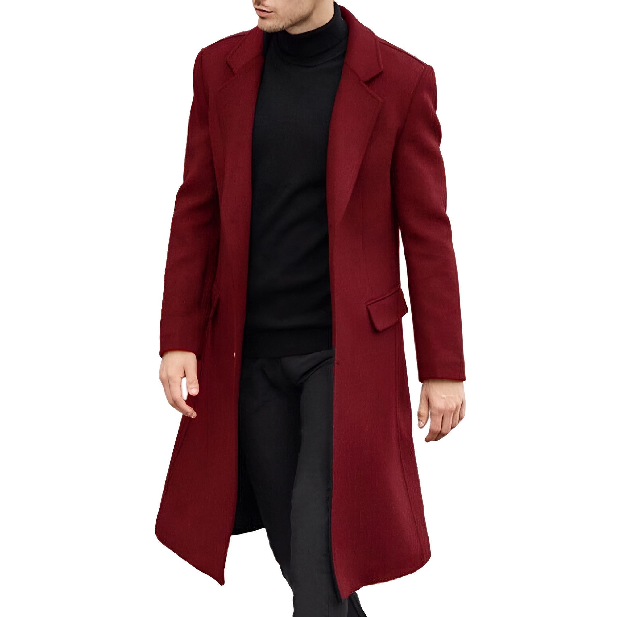 Men's Casual Trench Coat Slim Fit Notched Collar Long Jacket Overcoat Coat Pockets