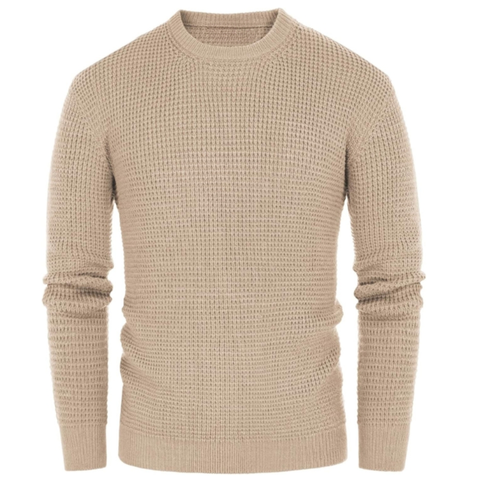 Waffle Textured Long Sleeve Knit Pullover