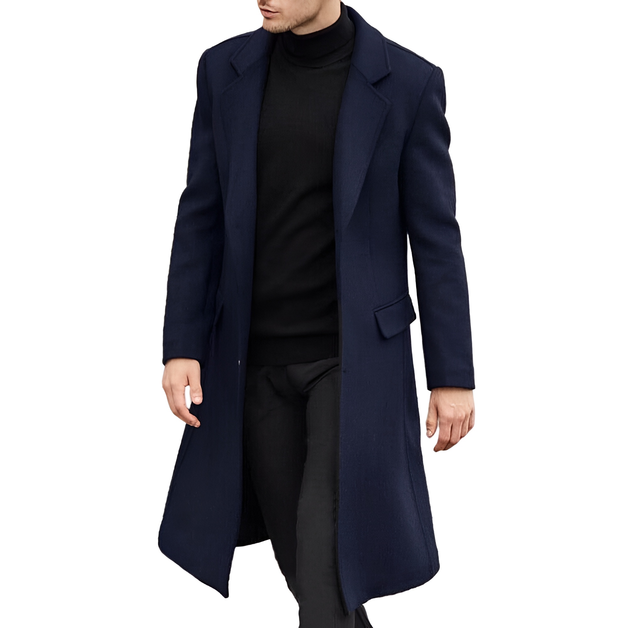 Men's Casual Trench Coat Slim Fit Notched Collar Long Jacket Overcoat Coat Pockets