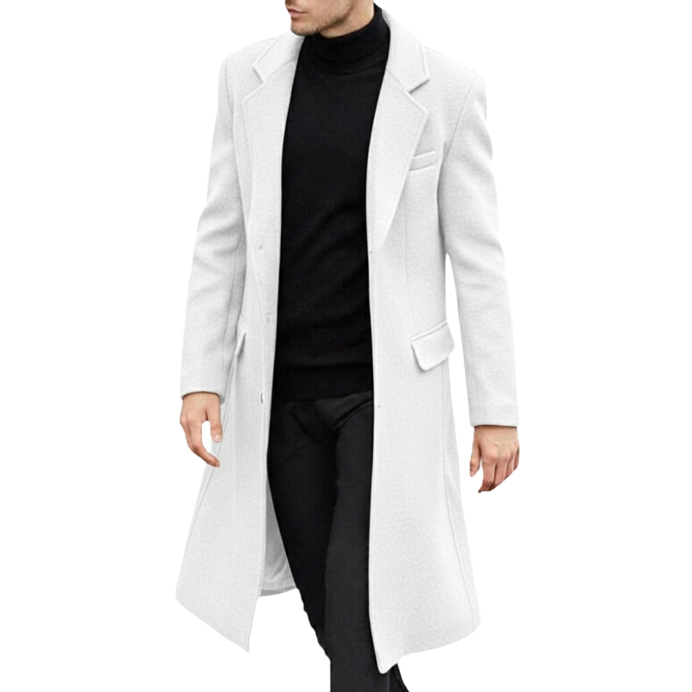 Men's Casual Trench Coat Slim Fit Notched Collar Long Jacket Overcoat Coat Pockets