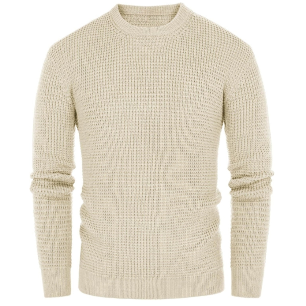 Waffle Textured Long Sleeve Knit Pullover