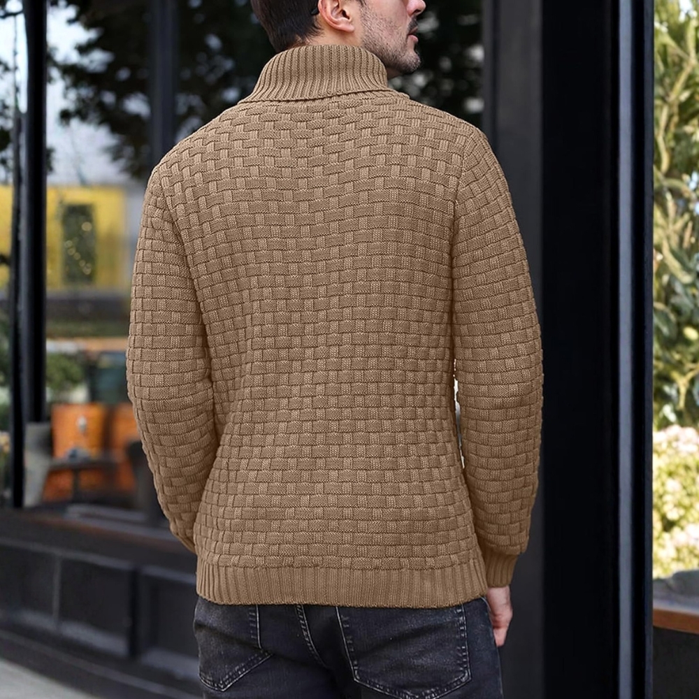 Mens Casual Pullover Fall Winter Turtleneck Cable Knit v Neck Fisherman Waffle Sweater