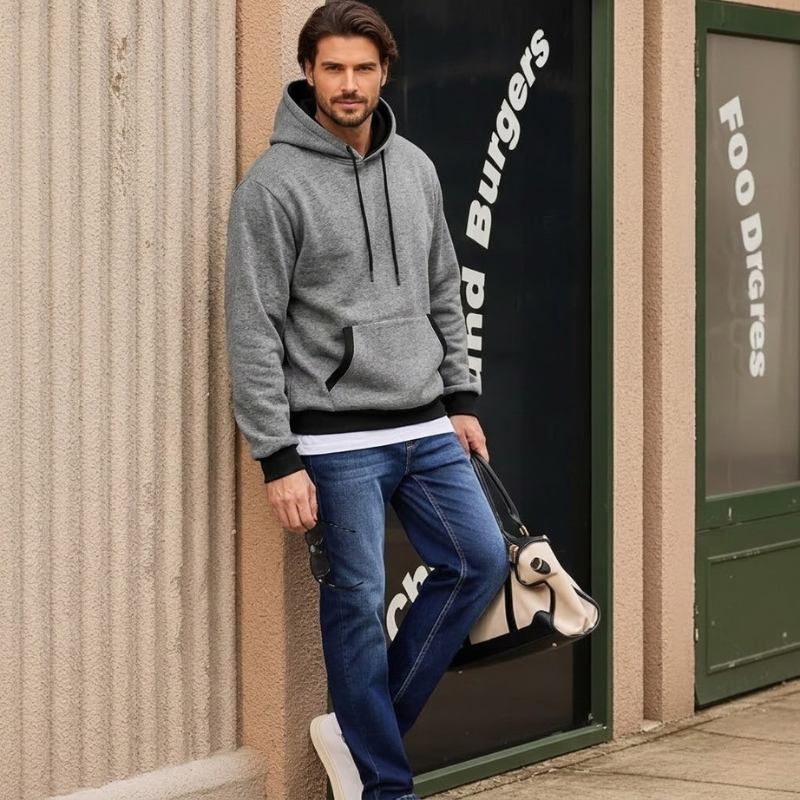 Cotton Casual Fleece Pullover Hoodie With Pockets For Men