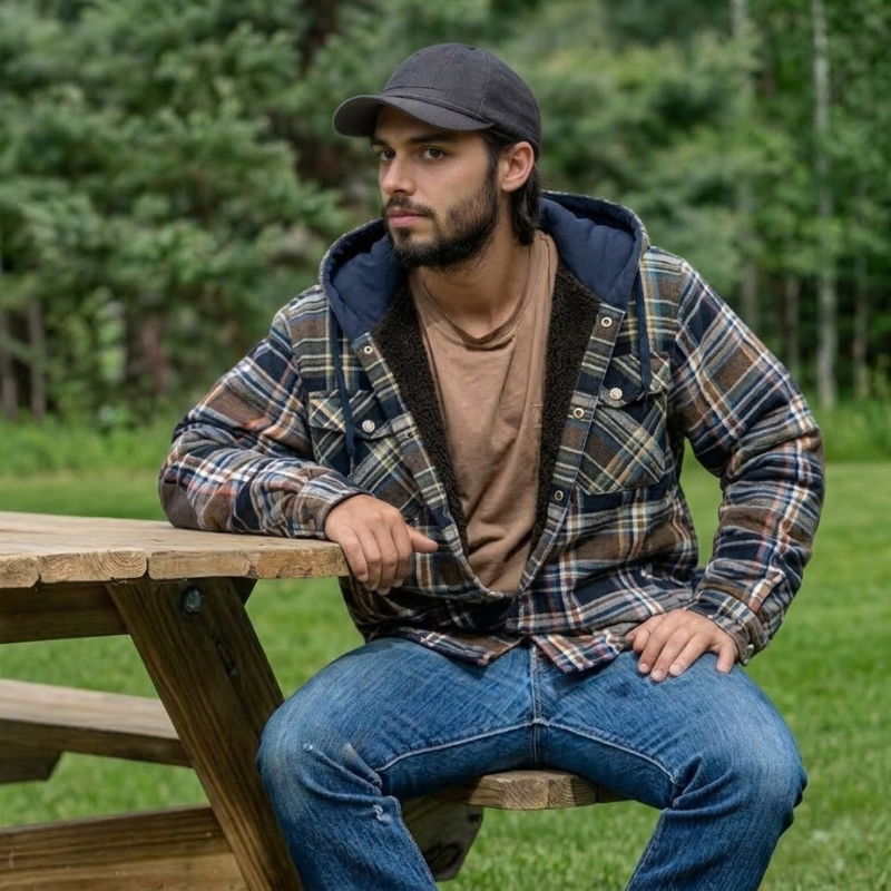 Insulated Plaid Hooded Flannel Jacket For Men