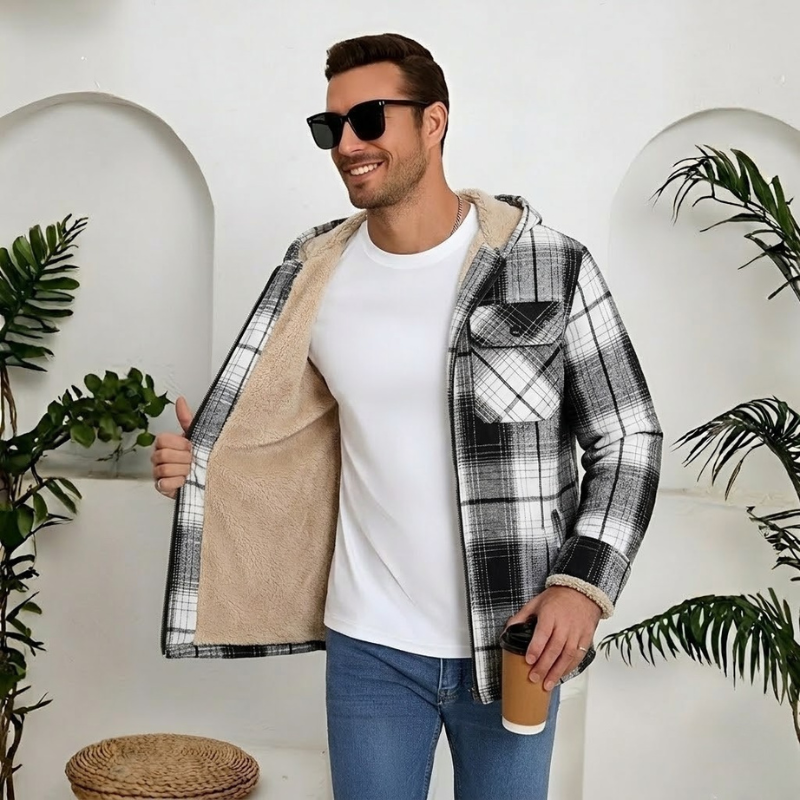Winter Flannel Zip Up Hoodie For Men