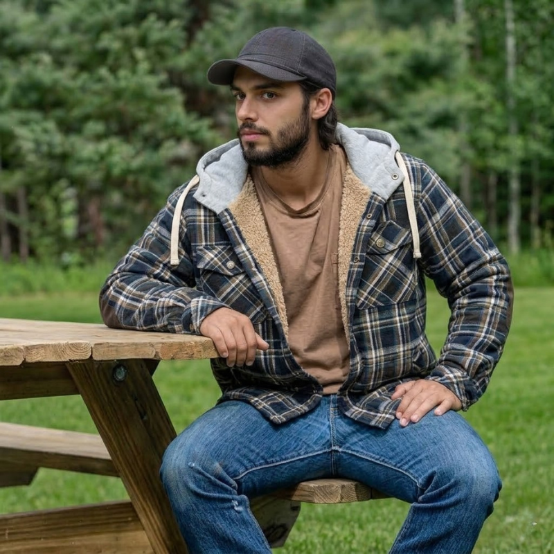 Insulated Plaid Hooded Flannel Jacket For Men
