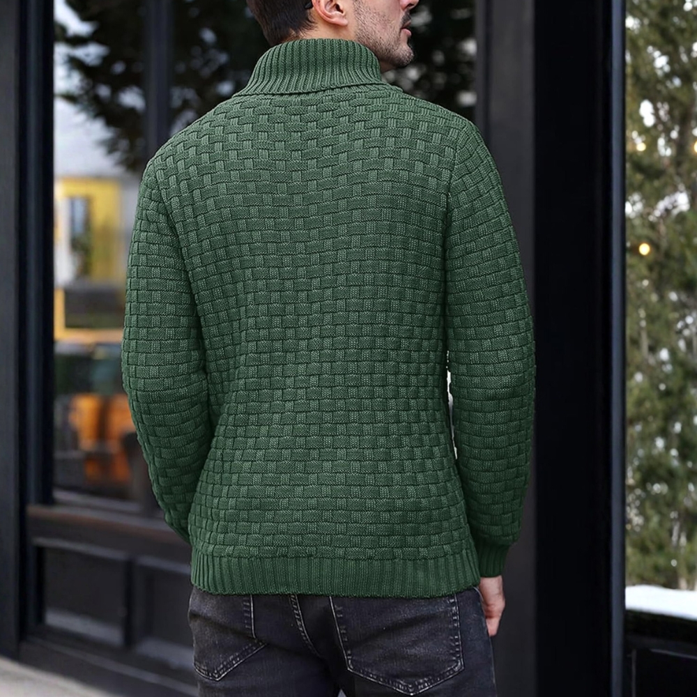 Mens Casual Pullover Fall Winter Turtleneck Cable Knit v Neck Fisherman Waffle Sweater