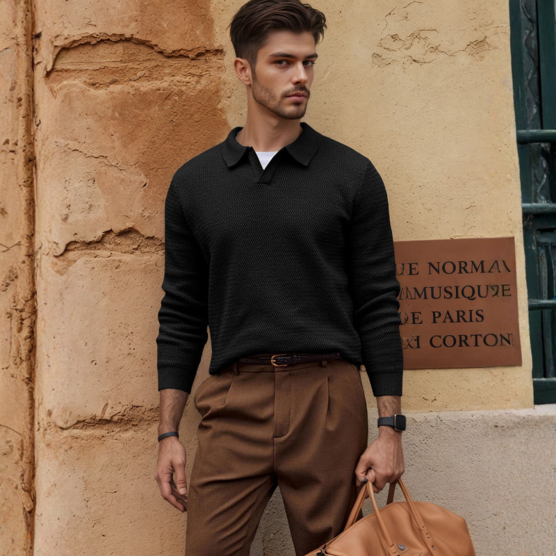 Textured V Style Long Sleeve Pullover