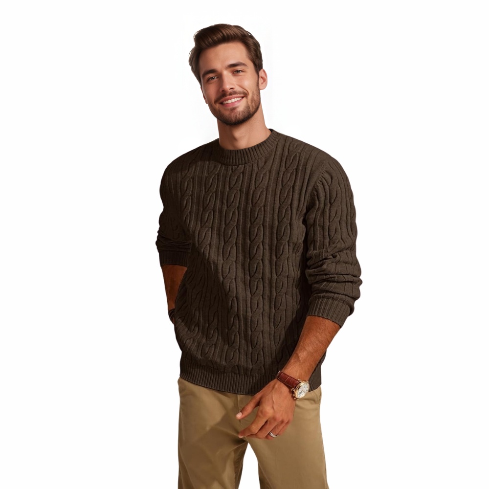 Mens Sweater Crewneck Cable Knit Pullover Sweater Casual Twist Textured Sweaters