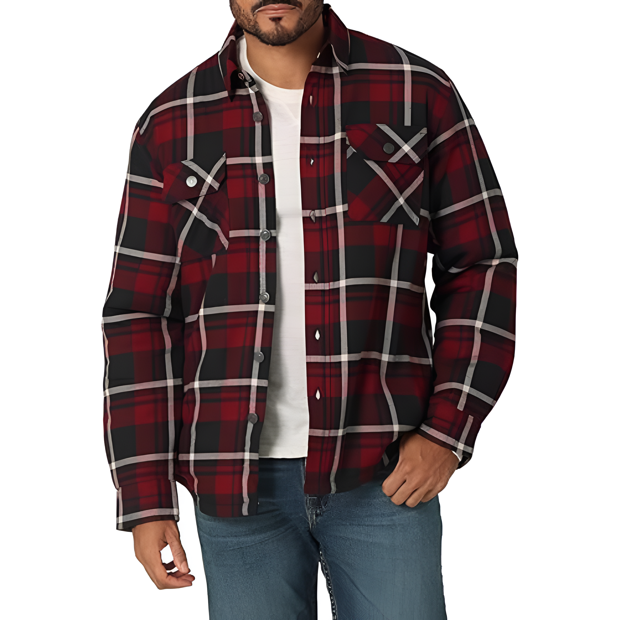 Long Sleeve Sherpa Lined Flannel Shirt For Men
