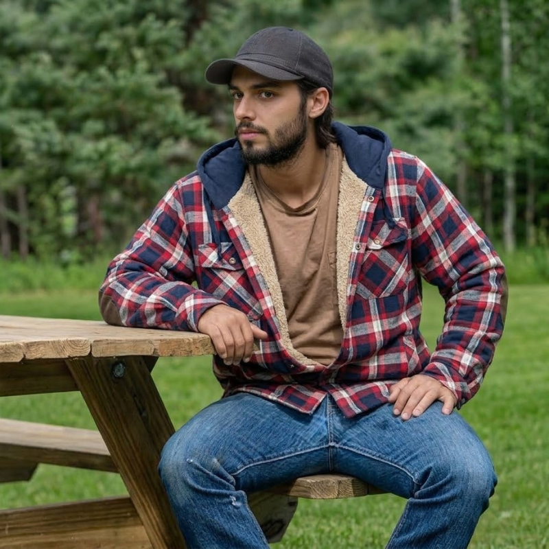 Insulated Plaid Hooded Flannel Jacket For Men