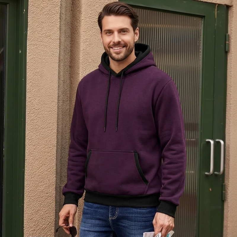 Cotton Casual Fleece Pullover Hoodie With Pockets For Men