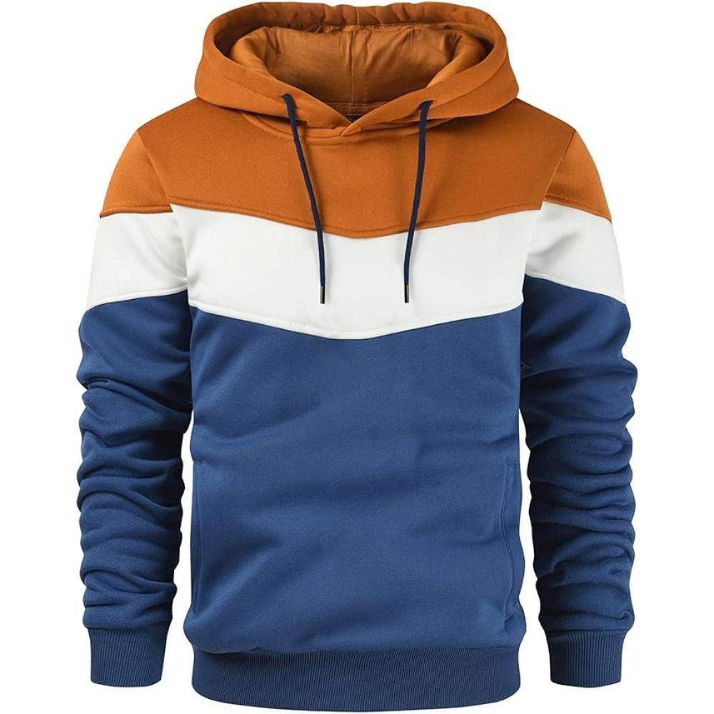 Men Color Block Pullover Fleece Hoodie with Pocket