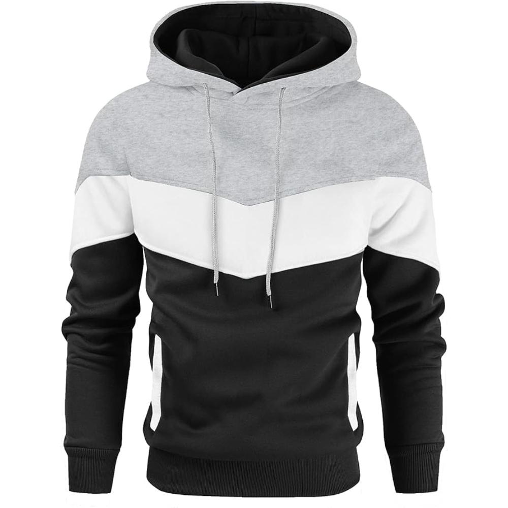 Men Color Block Pullover Fleece Hoodie with Pocket
