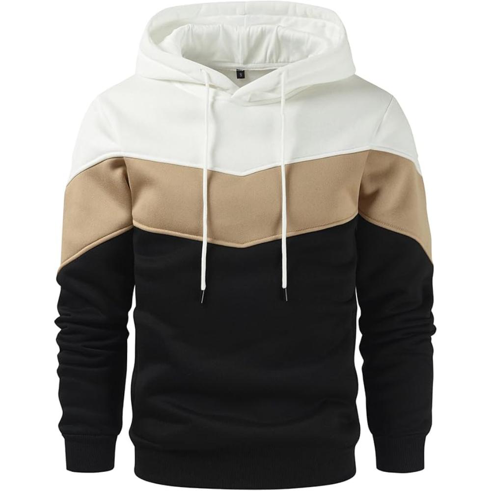Men Color Block Pullover Fleece Hoodie with Pocket