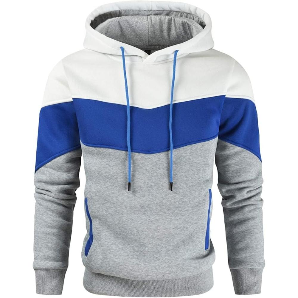 Men Color Block Pullover Fleece Hoodie with Pocket