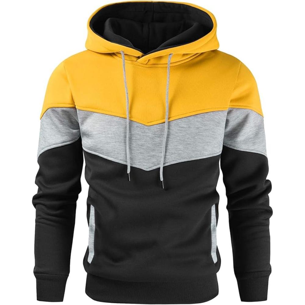 Men Color Block Pullover Fleece Hoodie with Pocket
