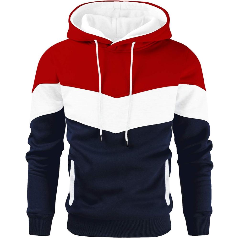 Men Color Block Pullover Fleece Hoodie with Pocket