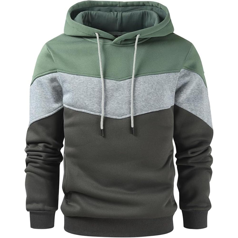 Men Color Block Pullover Fleece Hoodie with Pocket