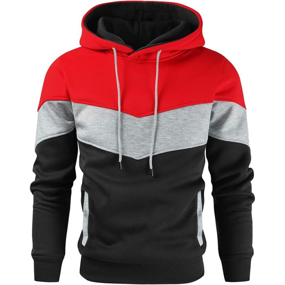 Men Color Block Pullover Fleece Hoodie with Pocket