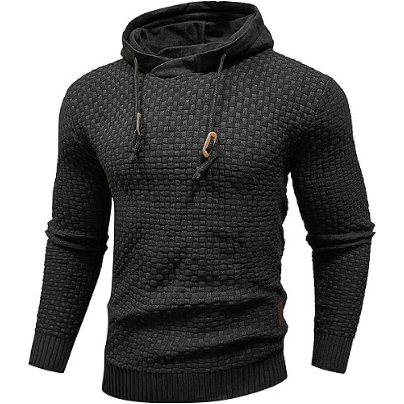 Mens Hooded Sweatshirt Long Sleeve Solid Knitted Hoodie Pullover Sweater