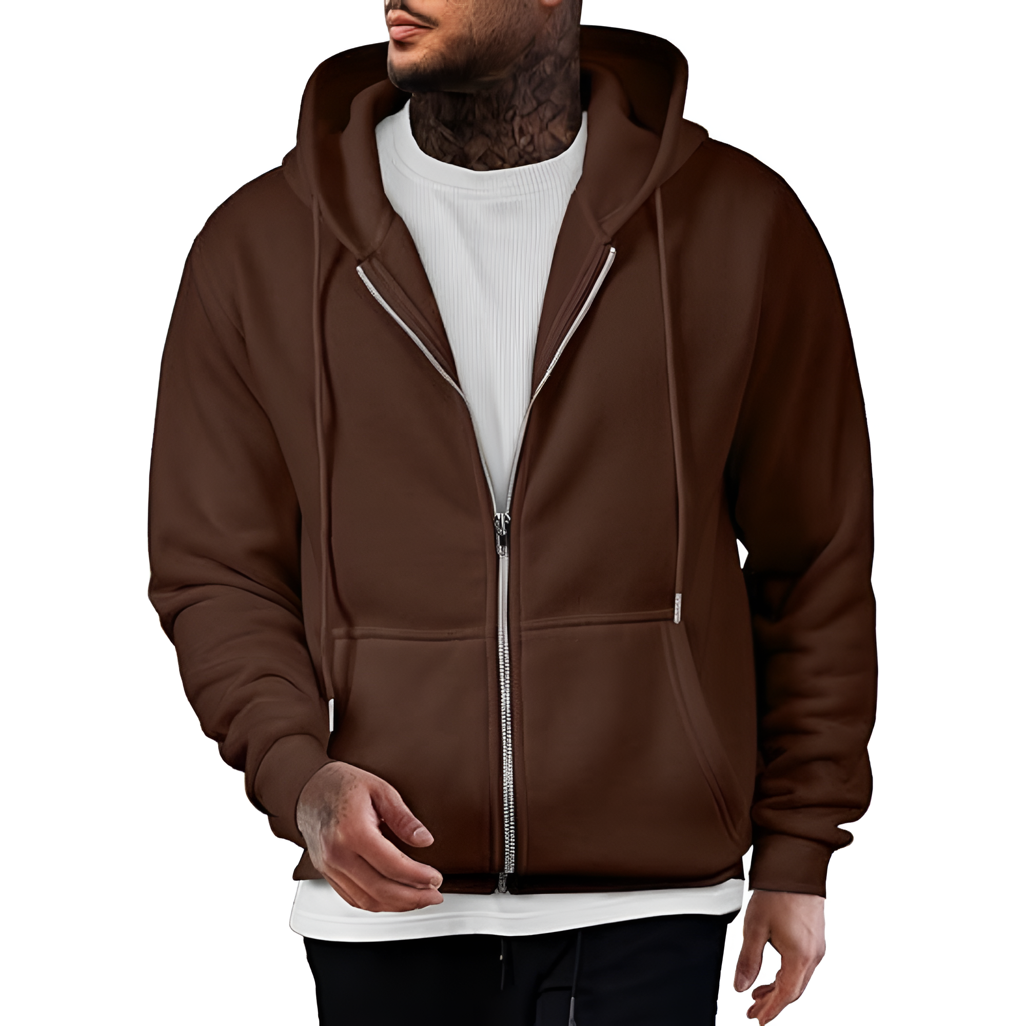 Full Zip Casual Cotton Hooded Fleece Sweatshirt For Men