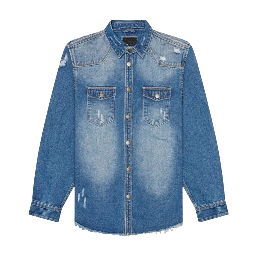 Vintage Faded Denim Button Up Casual Shirt For Men