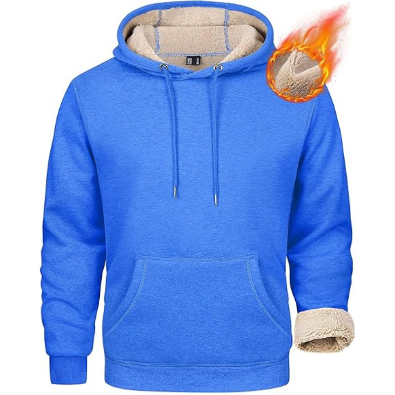 Mens Heavy Hoodie Sherpa Fleece Lined Pullover Thick Winter Hooded Sweatshirt