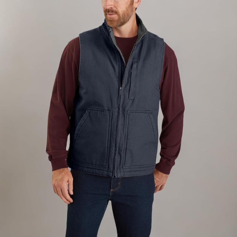 Men's Loose Fit Washed Duck Sherpa-Lined Mock-Neck Vest