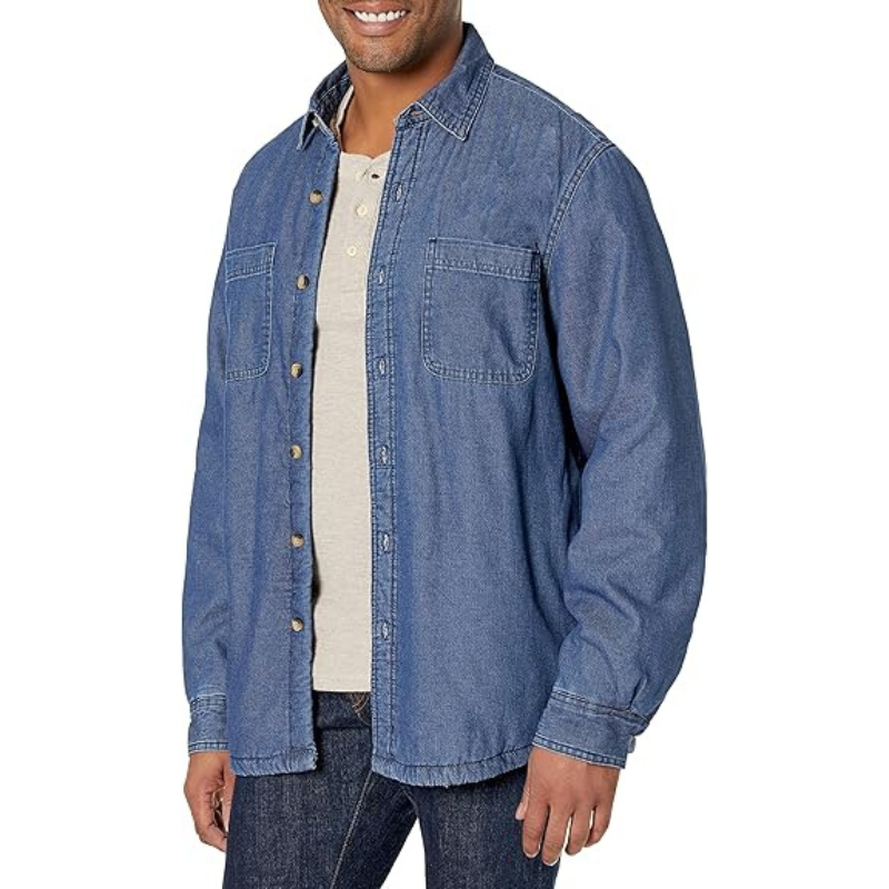Long Sleeve Sherpa Lined Flannel Shirt For Men