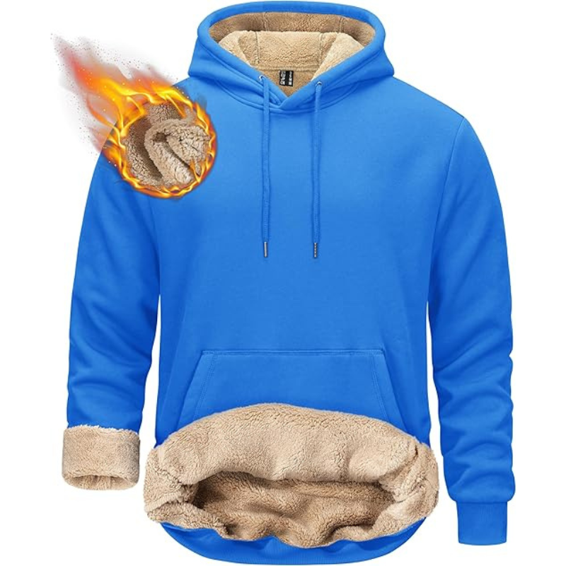 Mens Pullover Hoodie Thick Sherpa Lined Kangaroo Pocket Winter Windproof Warm Fleece Hoodie