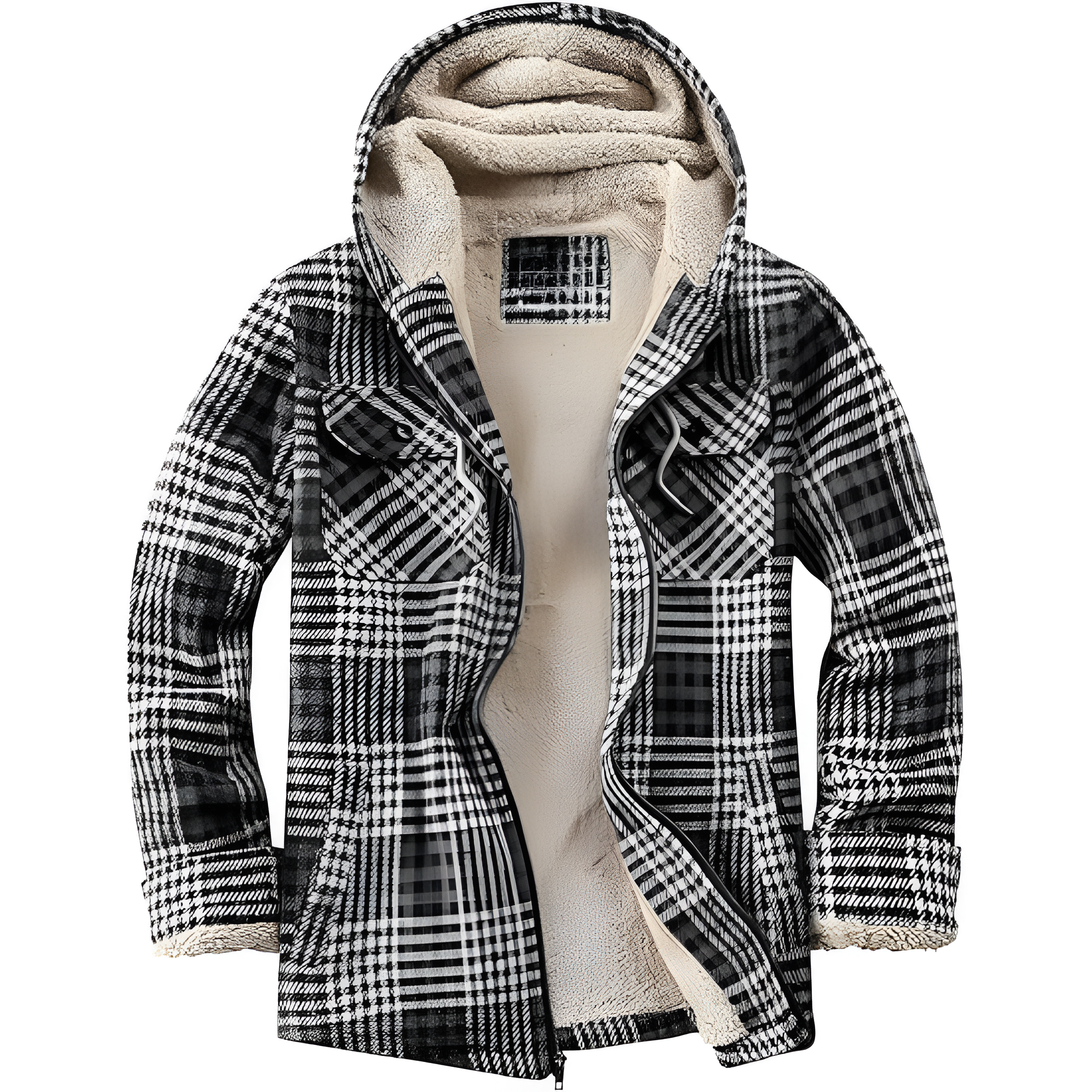 Men's Zip Up Flannel Shirt Jacket Fleece Lined Long Sleeve Plaid Coat Heavyweight Hoodie with Hood